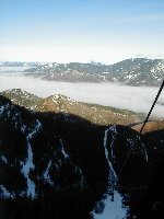 ...and looking down from about halfway up. The town is under the clouds.