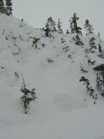 Ken up high in low snow cover, Shuksan Arm, Mt. Baker....