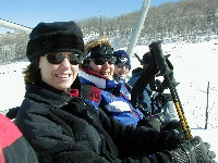 Tina, Marianne (our instructor), Devin, and Chris on the Bonanza six-pack at Park City