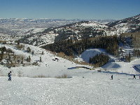 Skiing a fast, groomed black diamond