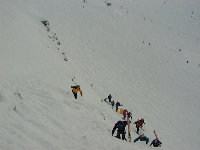 Eric leading an unidentified skier and Ken up Spanky's Ladder at Blackcomb